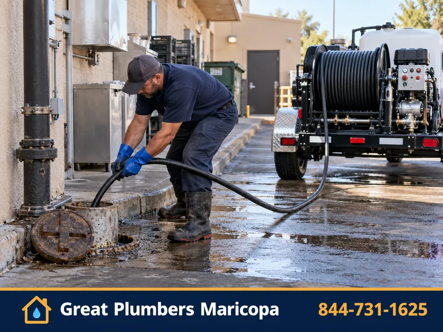 Hydro jetting a commercial kitchen grease line