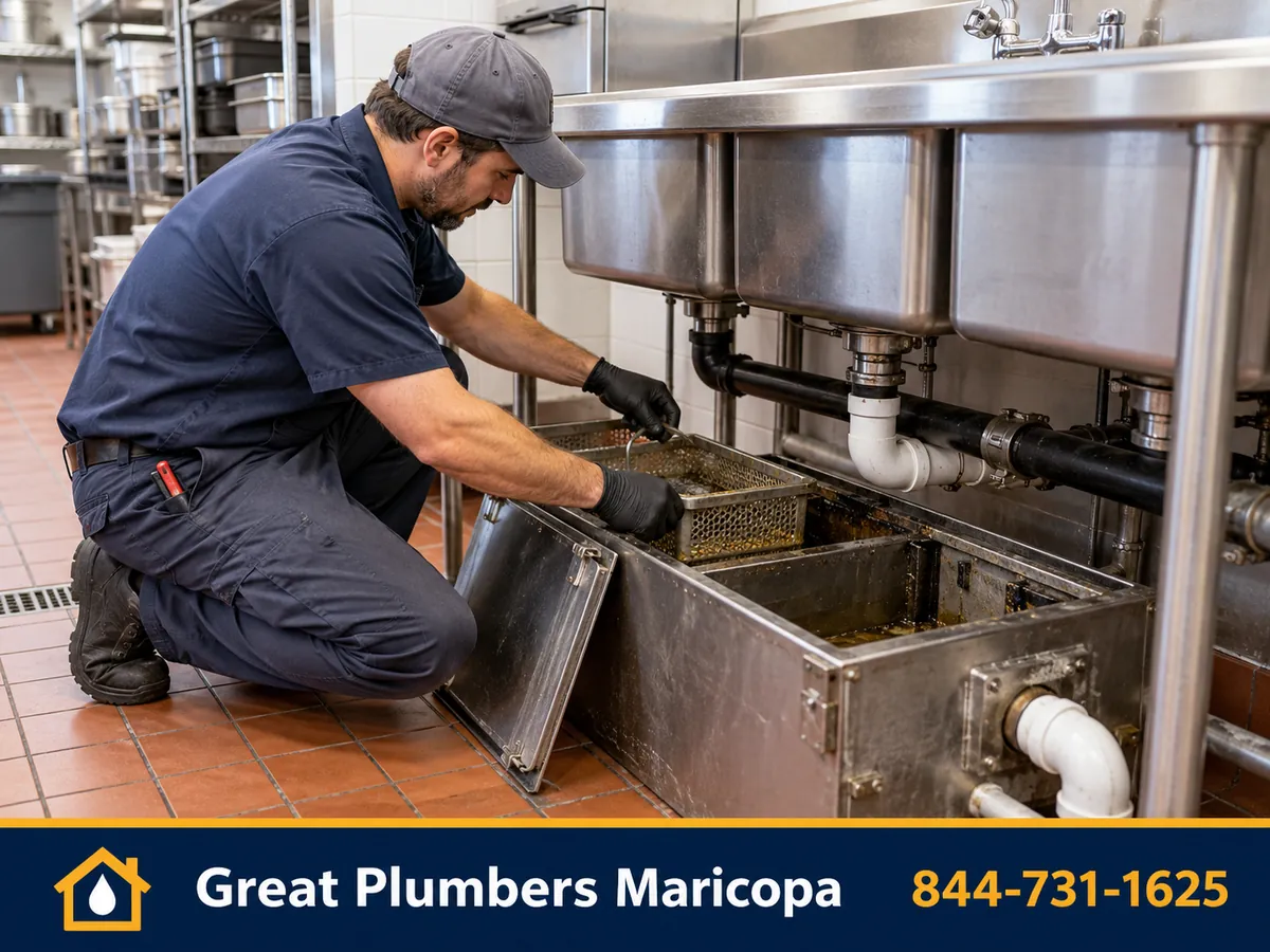 Commercial plumber working in a restaurant kitchen in Maricopa, AZ