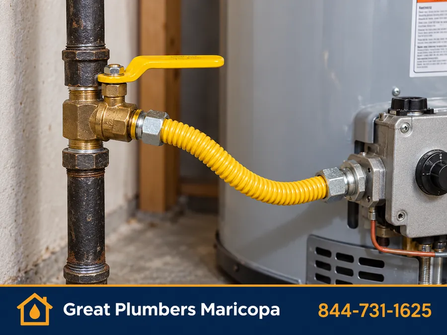 Gas shutoff valve on a water heater supply line
