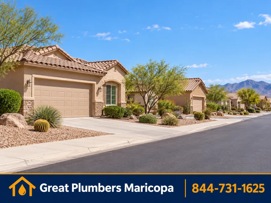 Single-story homes in a Maricopa, Arizona neighborhood