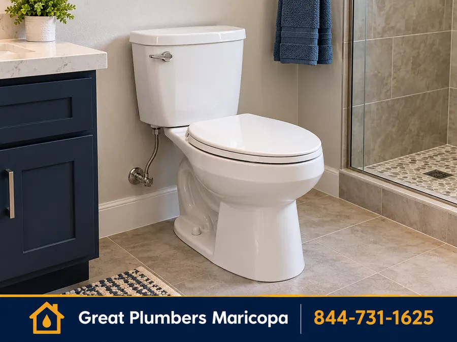 New water-efficient toilet installed in a modern bathroom