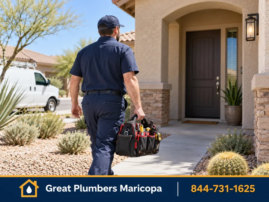Plumber arriving at a home in Casa Grande, Arizona