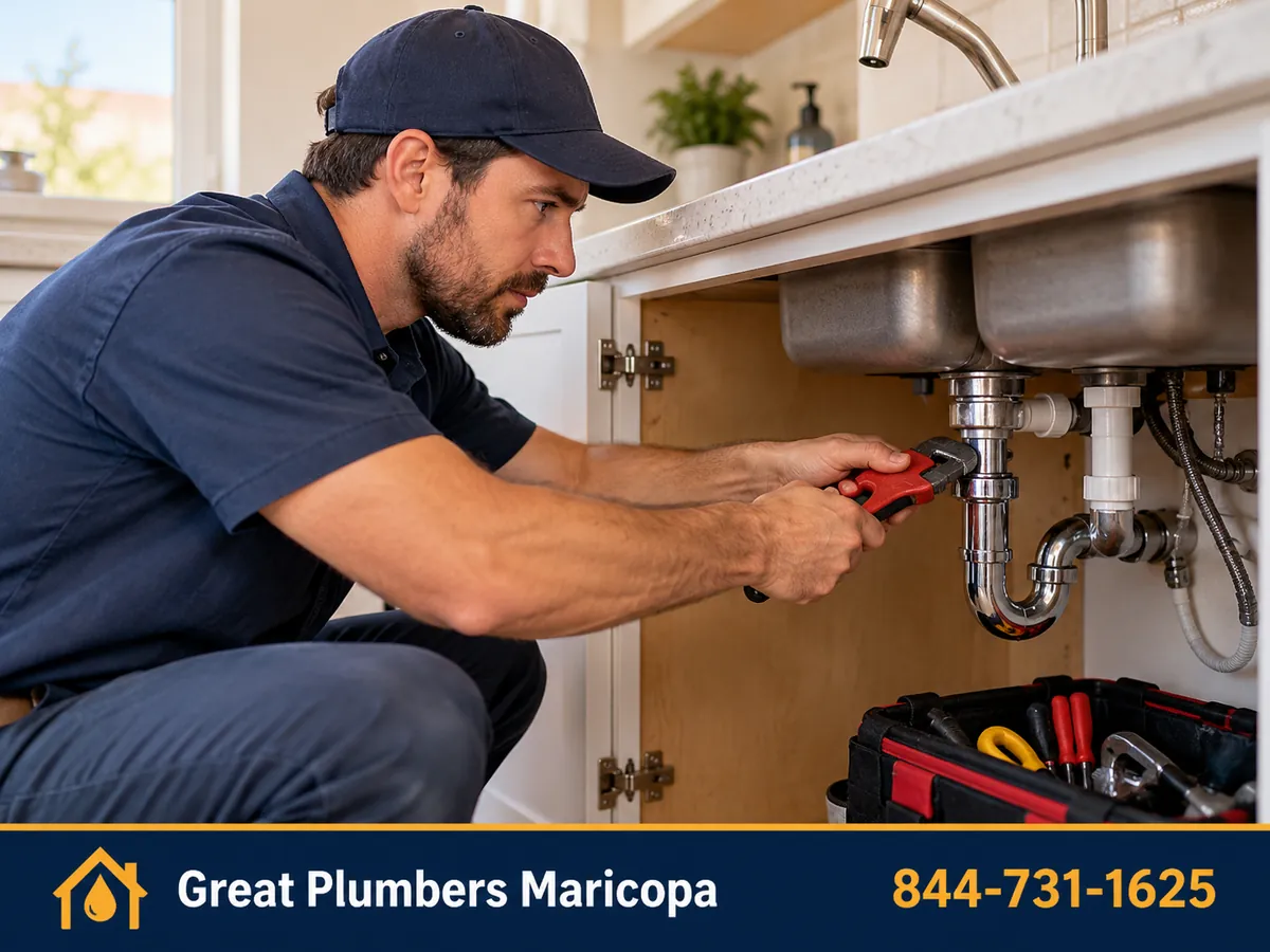 Plumber working in a home in Coolidge, Arizona