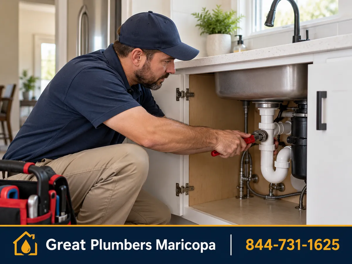 Plumber working in a home in Eloy, Arizona