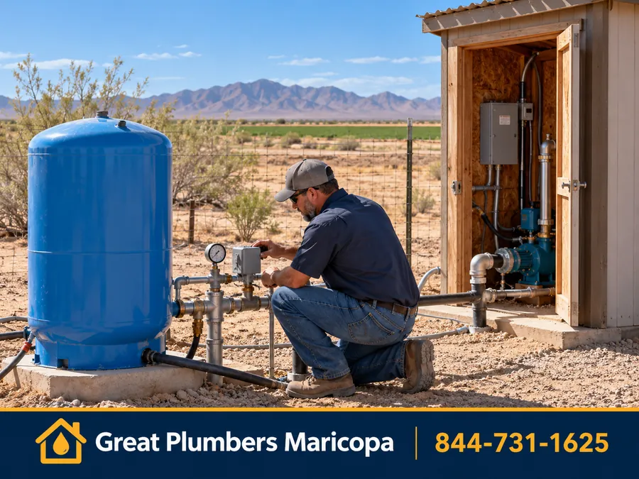 Rural property with a well pressure tank near Eloy, Arizona