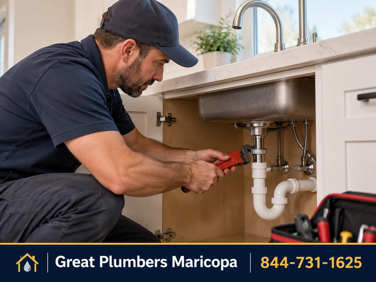 Plumber working in a home in Florence, Arizona
