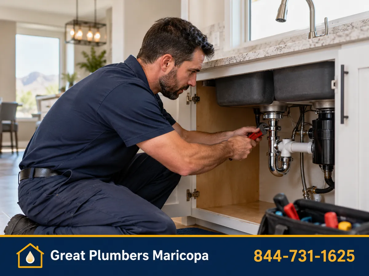 Plumber working in a home in Queen Creek, Arizona