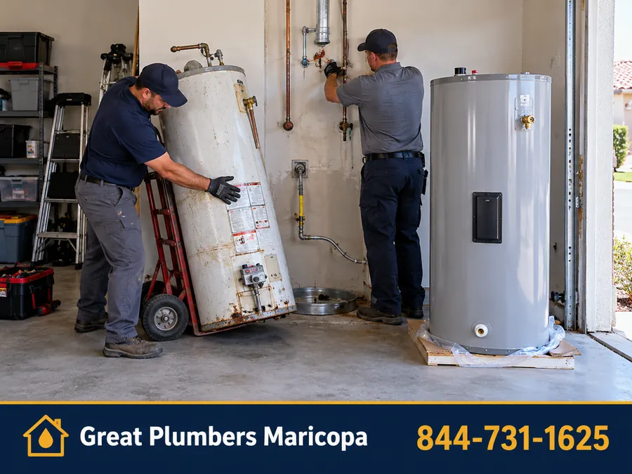 Water heater replacement in a San Tan Valley, AZ garage