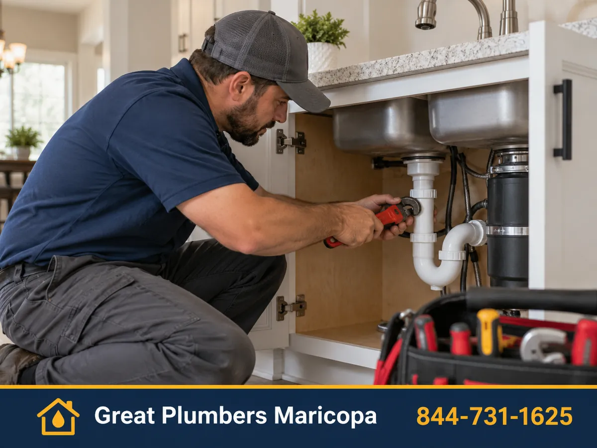 Plumber working in a home in Stanfield, Arizona