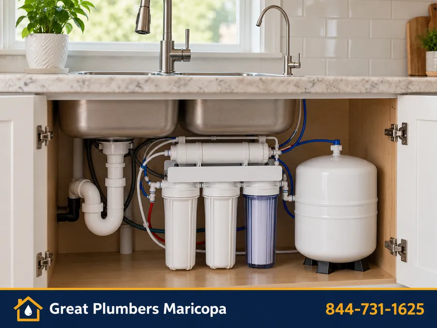 Under-sink reverse osmosis drinking water system with dedicated faucet